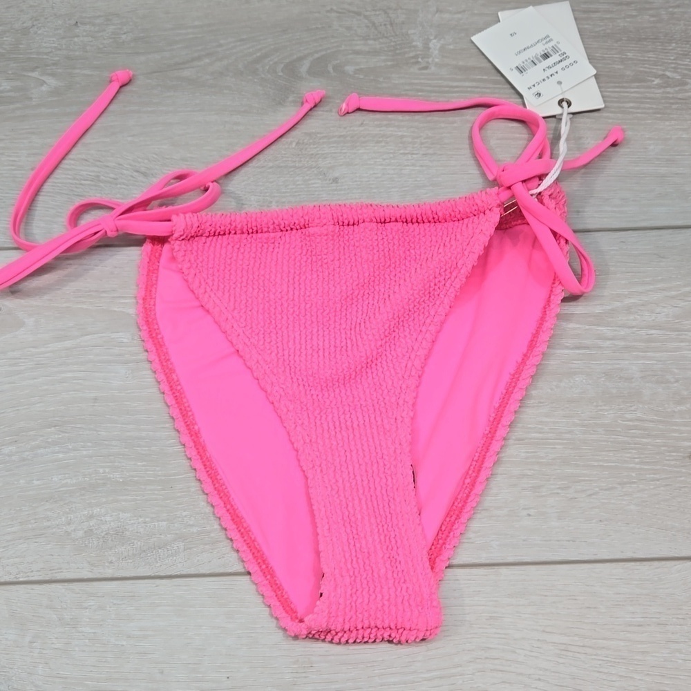 NWT Good American Women Bright Pink Bikini Side Ties bottom sz 1/2 S/M